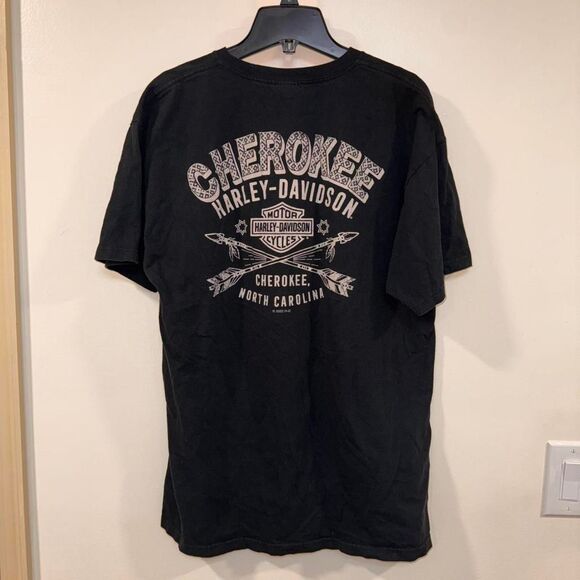 Harley Davidson black cotton t-shirt with skull design Cherokee Large Biker - Picture 4 of 8